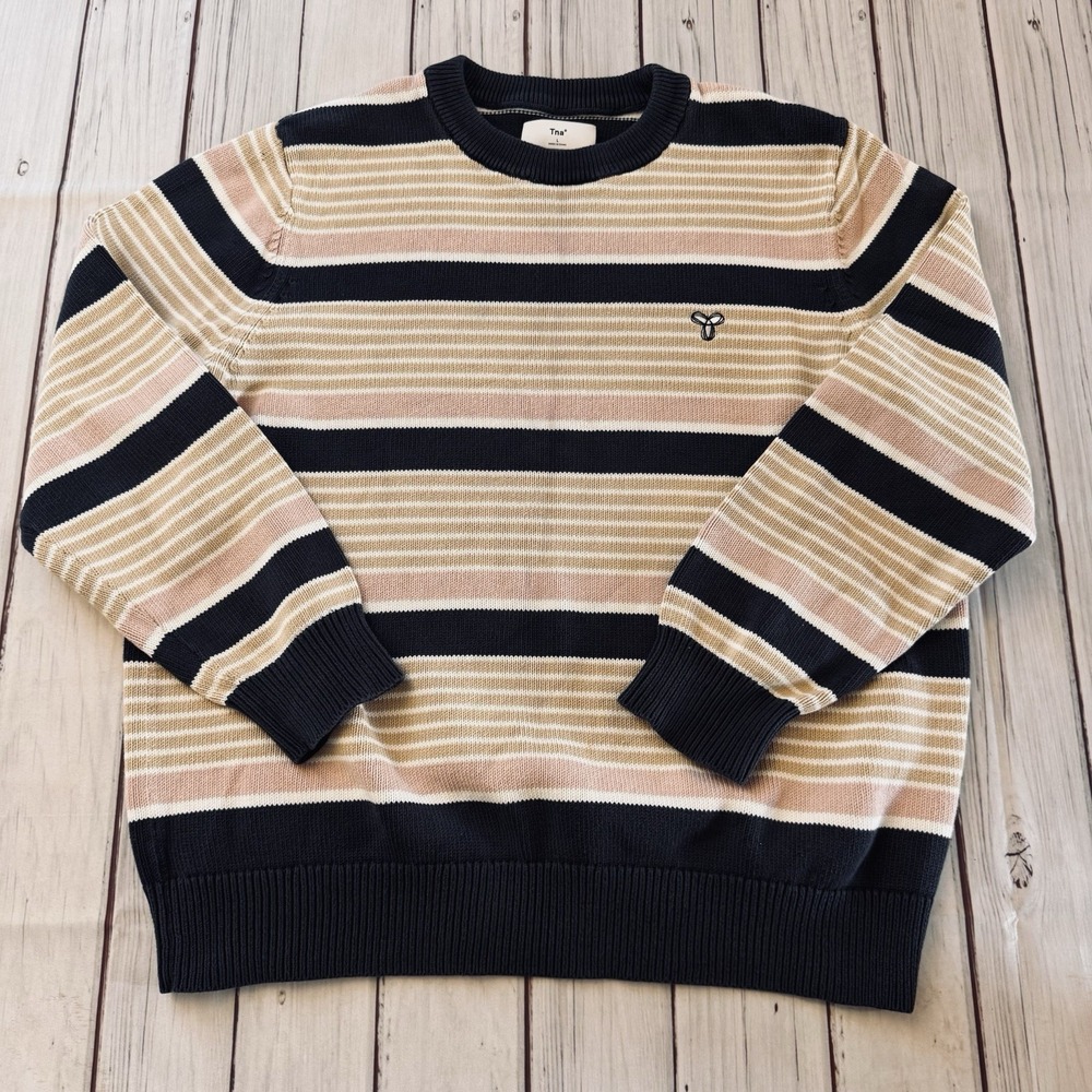 Aritzia TNA Amherst Striped Sweater Navy Pink Tan Womens Size Large